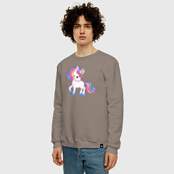 Свитшот хлопковый мужской Единорог unicorn, цвет: утренний латте — фото 2