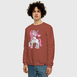 Свитшот хлопковый мужской Единорог с розовой гривой, цвет: кирпичный — фото 2