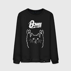 Свитшот хлопковый мужской Bowie Рок кот, цвет: черный
