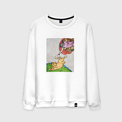 Свитшот хлопковый мужской Сотворение кота, цвет: белый