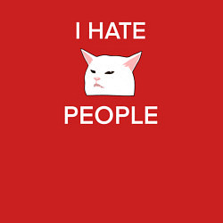 Свитшот хлопковый мужской I hate people, текст с белым мемным котом, цвет: красный — фото 2