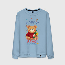 Свитшот хлопковый мужской СЧАСТЛИВЫЙ МИШКА HAPPY BEAR CUTE 100%, цвет: мягкое небо