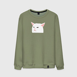 Свитшот хлопковый мужской Белый кот из мема, цвет: авокадо