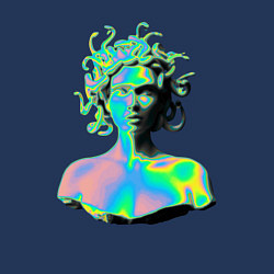 Свитшот хлопковый мужской Gorgon Medusa Vaporwave Neon, цвет: тёмно-синий — фото 2