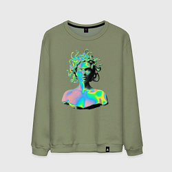 Свитшот хлопковый мужской Gorgon Medusa Vaporwave Neon, цвет: авокадо