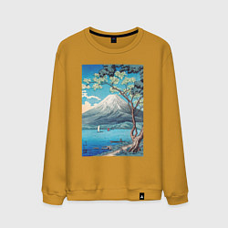 Свитшот хлопковый мужской Mount Fuji from Lake Yamanaka Гора Фудзи, цвет: горчичный