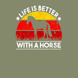 Свитшот хлопковый мужской Жить лучше с лошадью, цвет: авокадо — фото 2