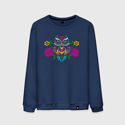 Свитшот хлопковый мужской Красочная цветочная сова, цвет: тёмно-синий