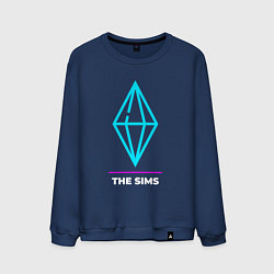 Свитшот хлопковый мужской Символ The Sims в неоновых цветах, цвет: тёмно-синий