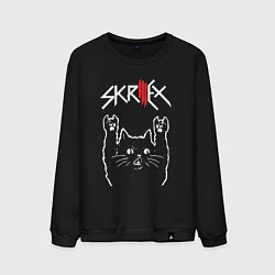 Свитшот хлопковый мужской Skrillex Рок кот, цвет: черный