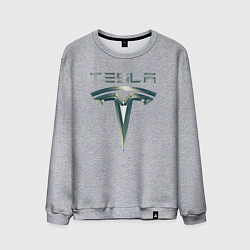 Свитшот хлопковый мужской Tesla Logo Тесла Логотип Карбон, цвет: меланж