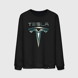 Свитшот хлопковый мужской Tesla Logo Тесла Логотип Карбон, цвет: черный