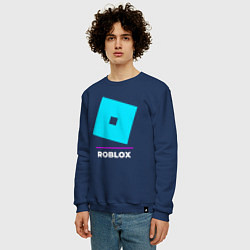 Свитшот хлопковый мужской Символ Roblox в неоновых цветах, цвет: тёмно-синий — фото 2