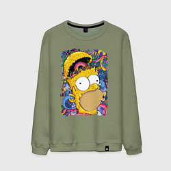 Свитшот хлопковый мужской Мозг Гомера Симпсона - постер, цвет: авокадо