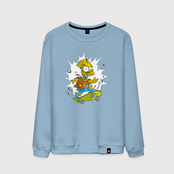 Свитшот хлопковый мужской Барт Симпсон - зомби на скейтборде, цвет: мягкое небо