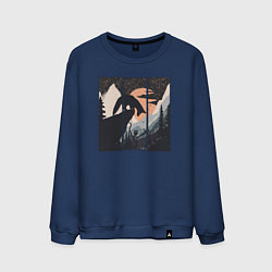 Свитшот хлопковый мужской Оранжевая луна и лисёнок, цвет: тёмно-синий