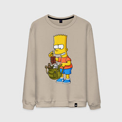 Свитшот хлопковый мужской Барт Симпсон разбирает свой рюкзак, цвет: миндальный