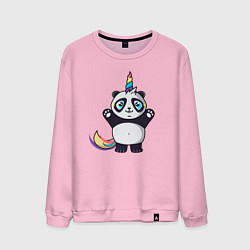 Свитшот хлопковый мужской Панда-единорог подняла лапки, цвет: светло-розовый