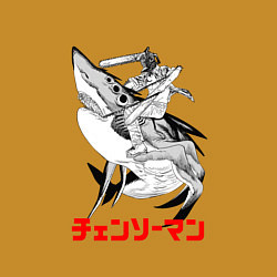 Свитшот хлопковый мужской Дэндзи верхом на демонической акуле, цвет: горчичный — фото 2