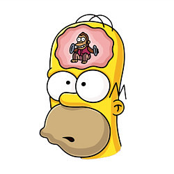 Свитшот хлопковый мужской Мартышка бьёт в тарелки в голове Гомера Симпсона, цвет: белый — фото 2