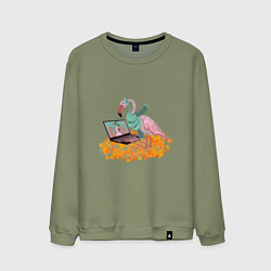 Мужской свитшот Осенний фламинго с ноутбуком, мечты о лете
