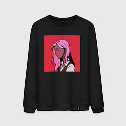 Свитшот хлопковый мужской Девушка с розовыми волосами и рубиновыми глазами, цвет: черный
