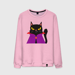 Свитшот хлопковый мужской Чёрный котик-волшебник, цвет: светло-розовый