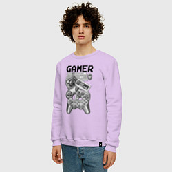 Свитшот хлопковый мужской Настоящий геймер, цвет: лаванда — фото 2