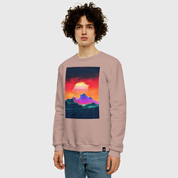 Свитшот хлопковый мужской Синтвейв горы на закате, цвет: пыльно-розовый — фото 2