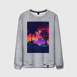 Свитшот хлопковый мужской Синтвейв пляж и пальмы, цвет: меланж