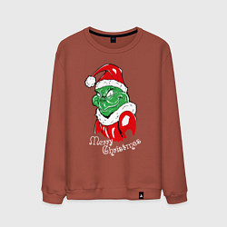Свитшот хлопковый мужской Merry Christmas, Santa Claus Grinch, цвет: кирпичный