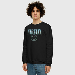Свитшот хлопковый мужской Nirvana - смайлик, цвет: черный — фото 2