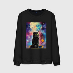 Свитшот хлопковый мужской Космо-котик, цвет: черный