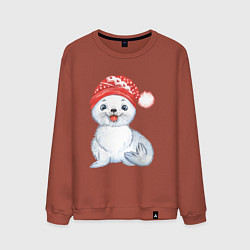 Свитшот хлопковый мужской Новогодний тюлень, цвет: кирпичный