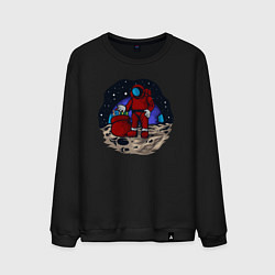 Свитшот хлопковый мужской Санта космонавт, цвет: черный