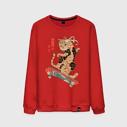 Свитшот хлопковый мужской Кот самурай скейтбордист, цвет: красный