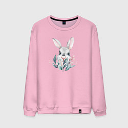 Свитшот хлопковый мужской Кролик в цветах, цвет: светло-розовый