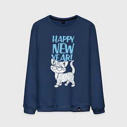 Свитшот хлопковый мужской Happy new year - kitten, цвет: тёмно-синий