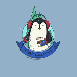 Свитшот хлопковый мужской Merry christmas penguin, цвет: мягкое небо — фото 2