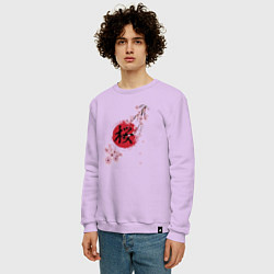 Свитшот хлопковый мужской Цветущая вишня и красный круг с японским иероглифо, цвет: лаванда — фото 2