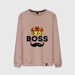 Свитшот хлопковый мужской BOSS и корона с усами, цвет: пыльно-розовый