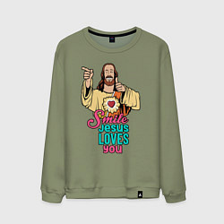 Свитшот хлопковый мужской Jesus Christ love u, цвет: авокадо