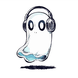 Свитшот хлопковый мужской Прикольный призрак в наушниках, цвет: белый — фото 2