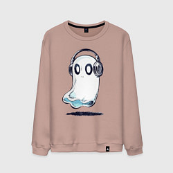 Свитшот хлопковый мужской Прикольный призрак в наушниках, цвет: пыльно-розовый