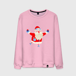 Свитшот хлопковый мужской Дед Мороз на роликах, цвет: светло-розовый