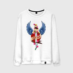 Свитшот хлопковый мужской На крыльях любви - роза и кинжал, цвет: белый