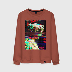 Свитшот хлопковый мужской Glitch pixel art, цвет: кирпичный