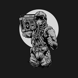 Свитшот хлопковый мужской Летчик-истребитель с Бумбоксом слушает ретро музык, цвет: черный — фото 2