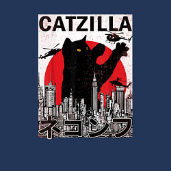 Свитшот хлопковый мужской Catzilla in Tokyo мем, цвет: тёмно-синий — фото 2