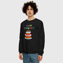 Свитшот хлопковый мужской Торт со свечами с днём рождения, цвет: черный — фото 2
